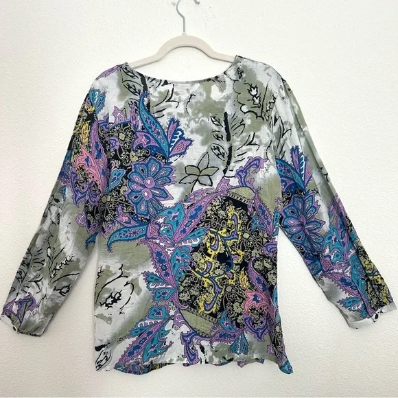 J. Peterman Embroidered Beaded Blouse Top Tunic Boho Festival Resort Size Medium - Picture 8 of 15